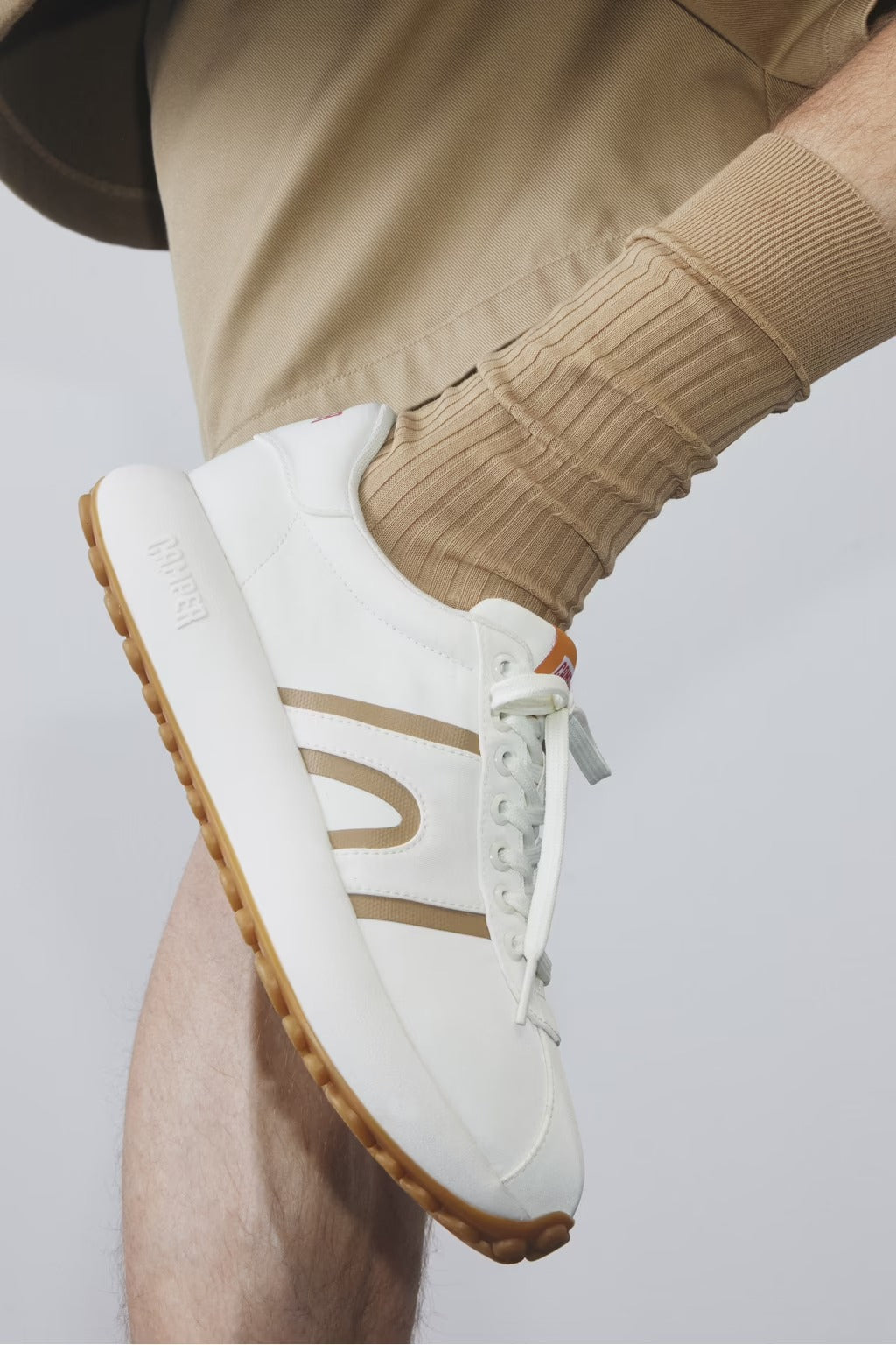 Camper Pelotas Athens White and Brown Textile Sneakers for Men.