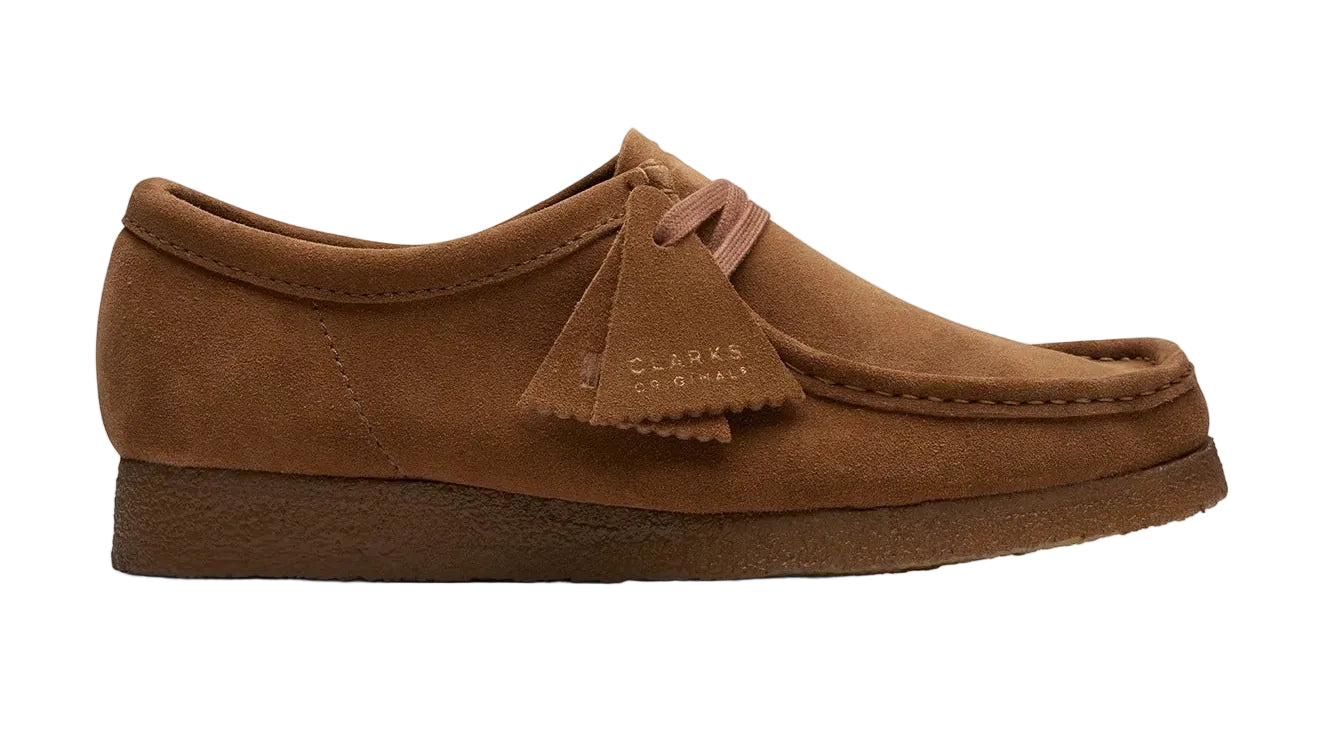 Clarks Wallabee brown suede sneaker with crepe sole and lace-up moccasin design