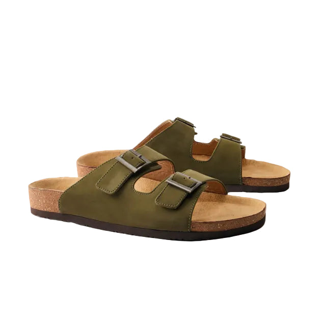 boohooMan Faux Suede Double Strap Sandal Green