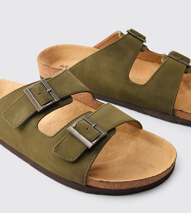 boohooMan Faux Suede Double Strap Sandal Green