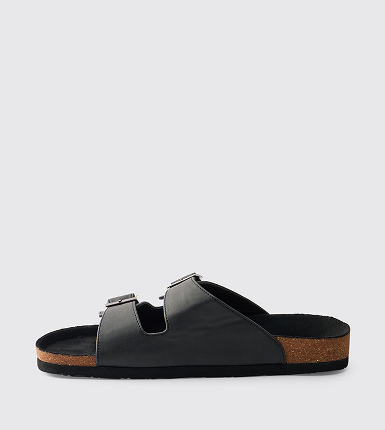 boohooMan PU Double Strap Sandal BLK
