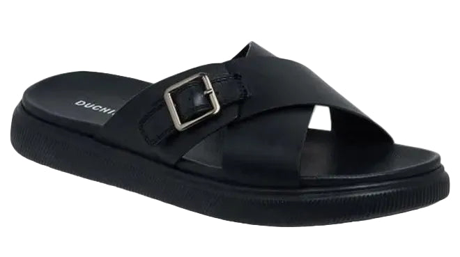 DUCHINI Cross Straps Buckle Slides Men black