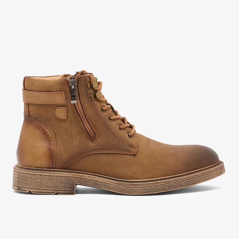 Robert Wood Men Casual Lace-Up Biker Boots Brown Gx6098