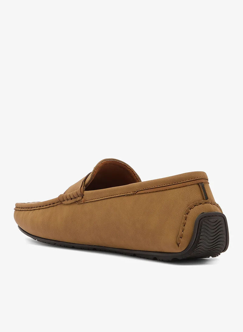 Robert Wood Men Suede-Look Penny Driving Loafers Beige Tm 3