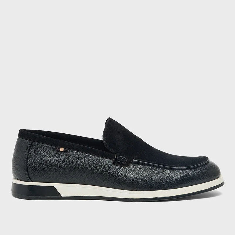 Robert Wood Men Casual Suede Panel Loafers Black A68815
