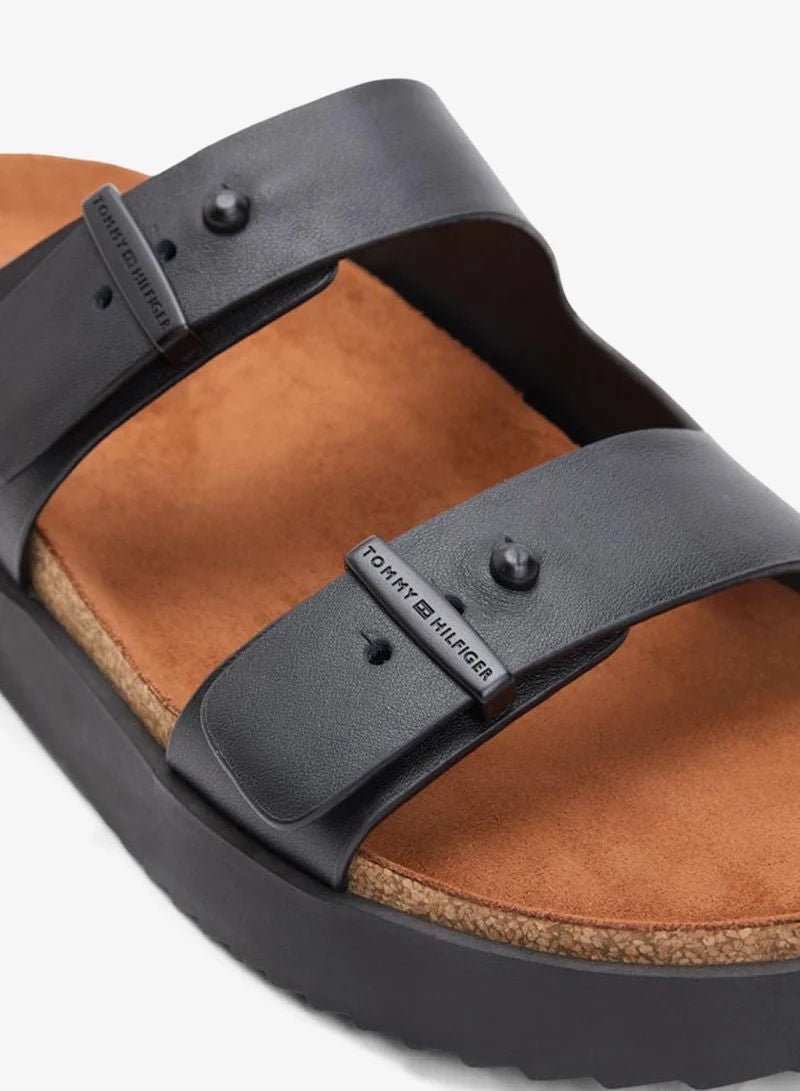 Tommy Hilfiger Pin Buckle Cork Midsole Leather Sandals for Men