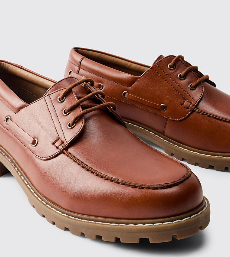 boohooMAN Solid PU Boat Shoes