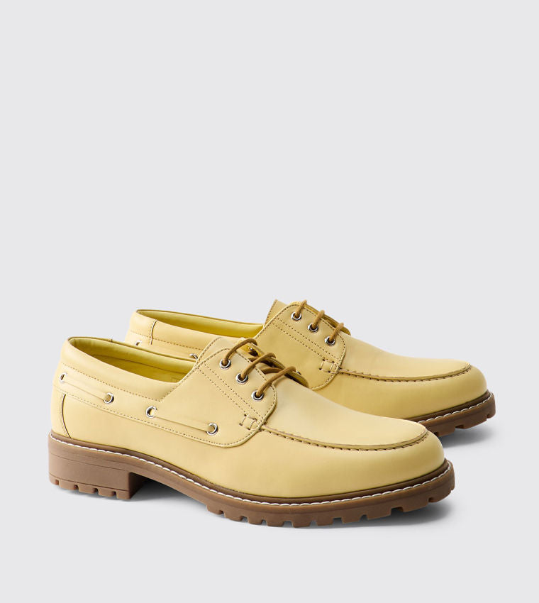 boohooMAN Solid PU Boat Shoes Men's Low Top Yellow