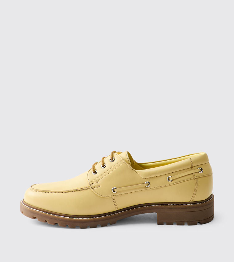 boohooMAN Solid PU Boat Shoes Men's Low Top Yellow