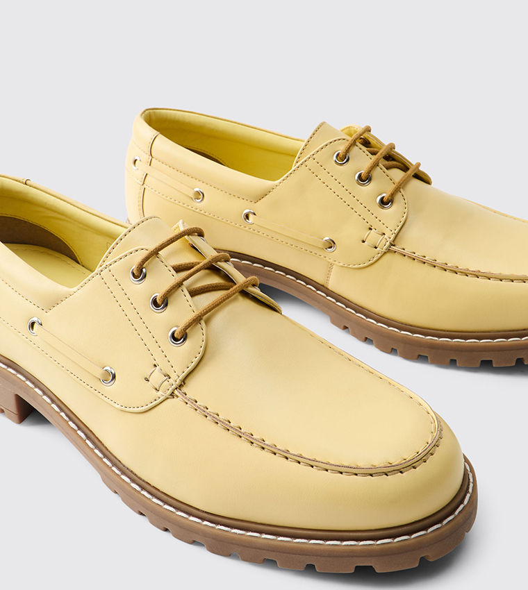 boohooMAN Solid PU Boat Shoes Men's Low Top Yellow