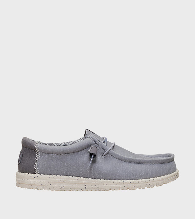 HEY DUDE Men Casual WALLY Stretch Canvas Slip-On Shoes Grey