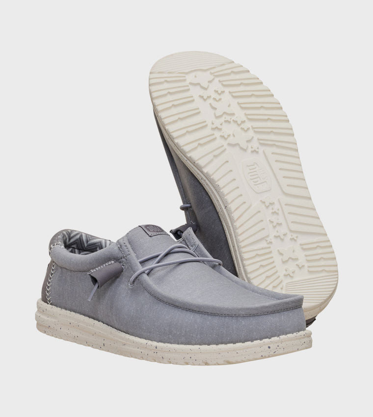HEY DUDE Men Casual WALLY Stretch Canvas Slip-On Shoes Grey