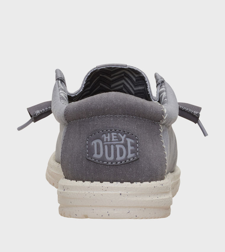 HEY DUDE Men Casual WALLY Stretch Canvas Slip-On Shoes Grey