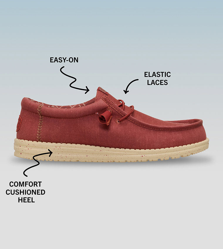 HEY DUDE Men Casual WALLY Stretch Canvas Slip-On Shoes Red