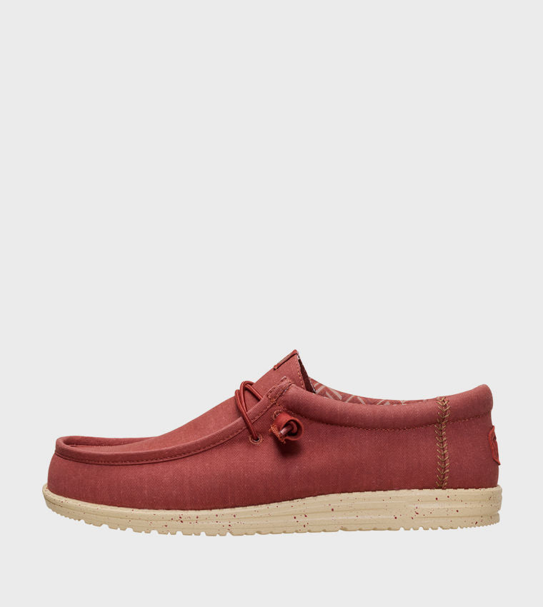 HEY DUDE Men Casual WALLY Stretch Canvas Slip-On Shoes Red