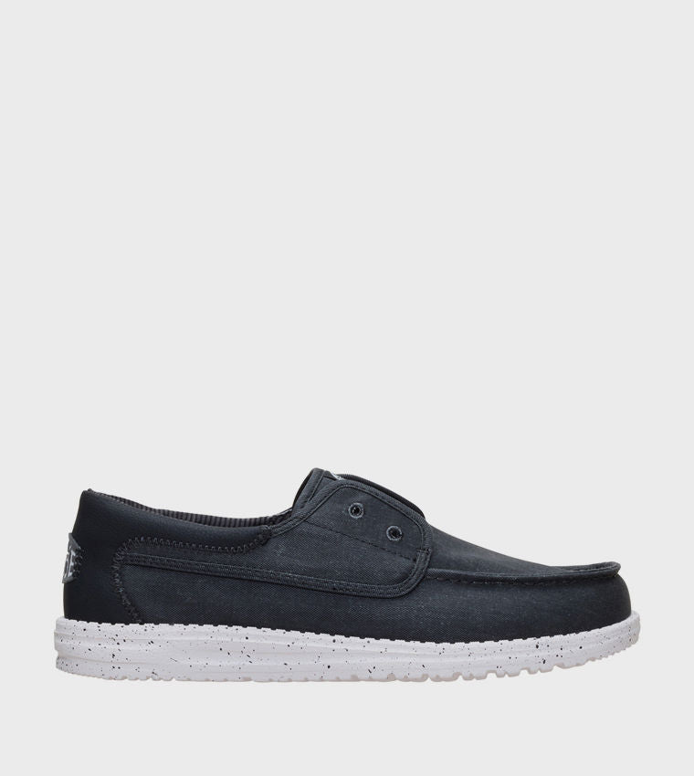HEY DUDE Men Casual WALLY Stretch Canvas Slip-On Shoes Black