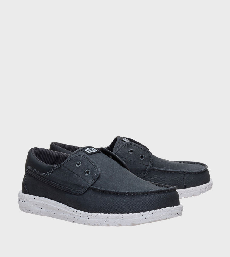 HEY DUDE Men Casual WALLY Stretch Canvas Slip-On Shoes Black