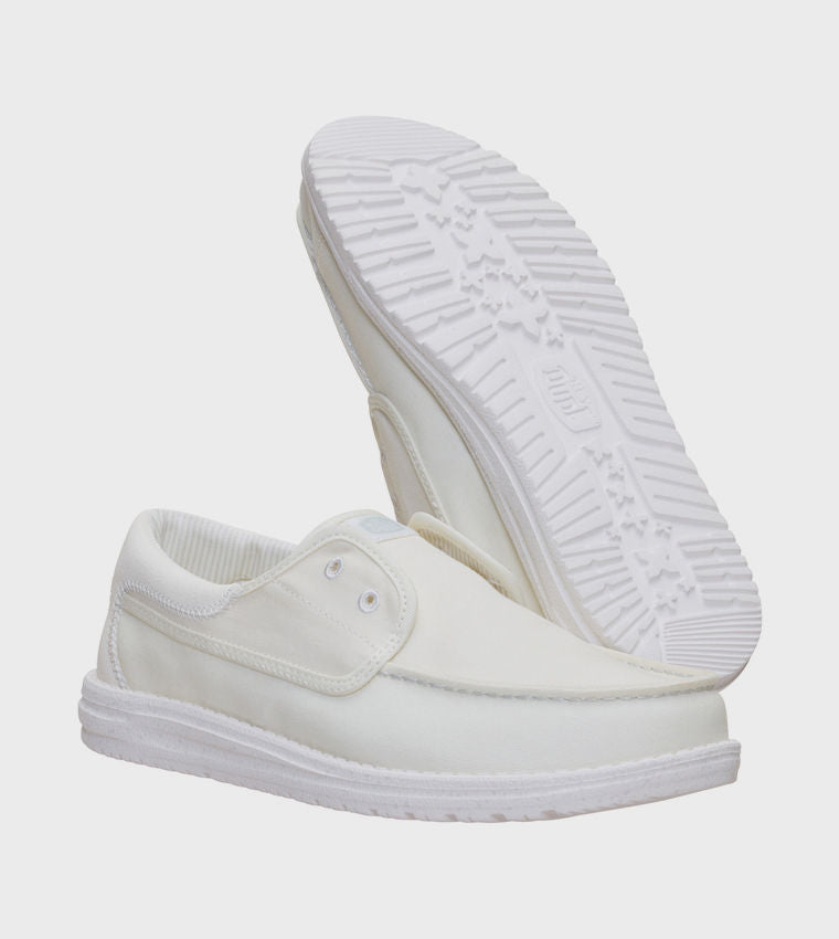 HEY DUDE Men Casual WALLY Stretch Canvas Slip-On Shoes White