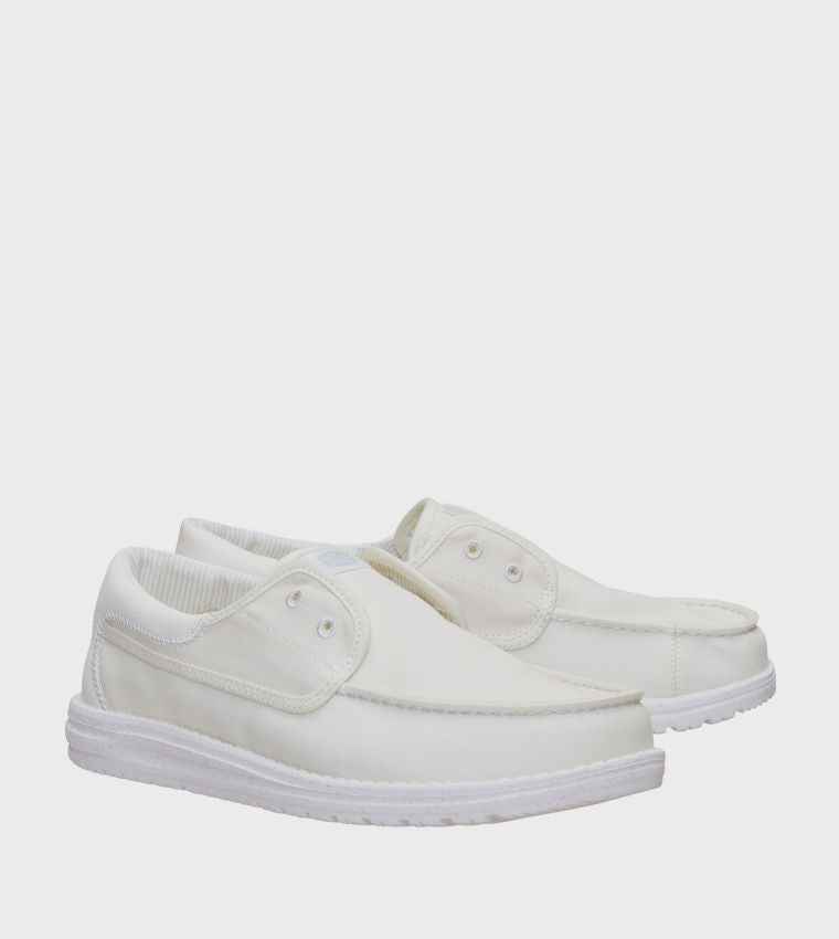 HEY DUDE Men Casual WALLY Stretch Canvas Slip-On Shoes White