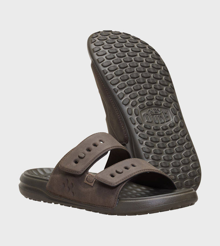 HEY DUDE Men Casual WAVE Classic Double Strap Comfort Sandals Brown