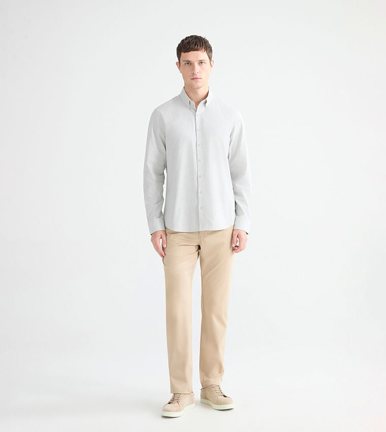 LC Waikiki Solid Button-Down Collar Slim Fit Oxford Shirt Grey
