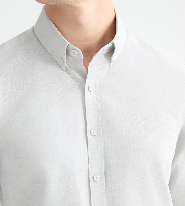 LC Waikiki Solid Button-Down Collar Slim Fit Oxford Shirt Grey