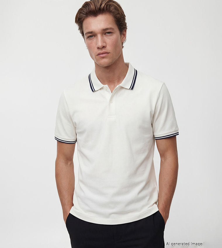 LC Waikiki Contrast Tipping Short Polo T-Shirt Cream