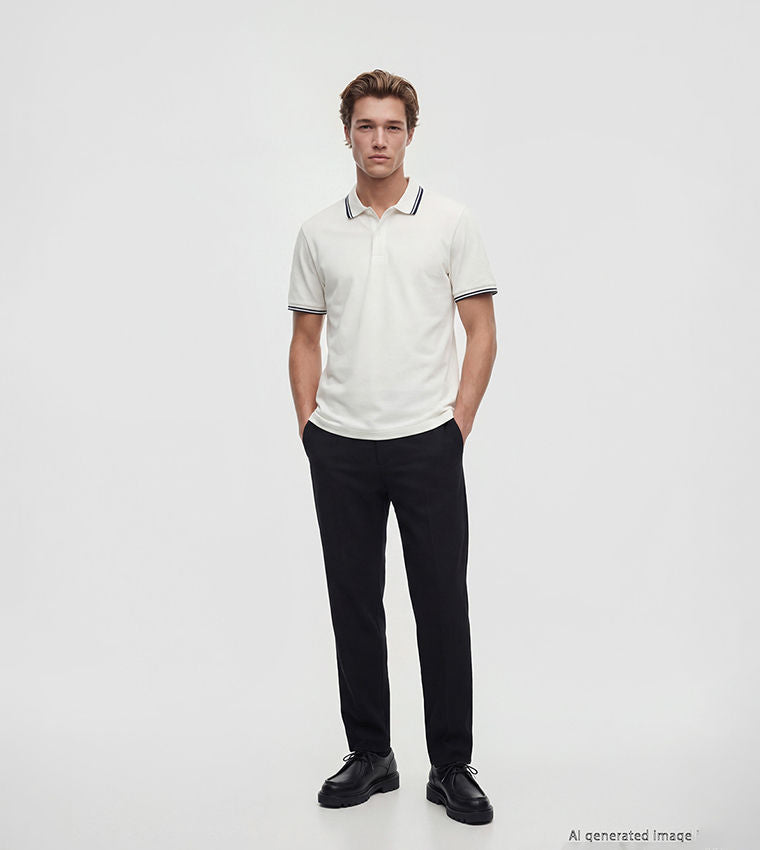 LC Waikiki Contrast Tipping Short Polo T-Shirt Cream