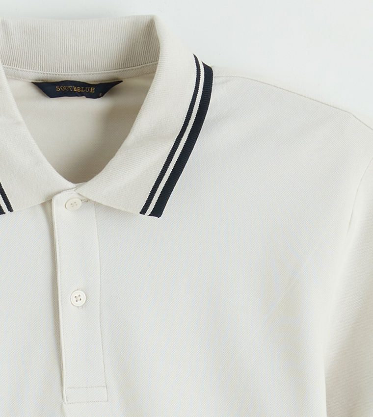LC Waikiki Contrast Tipping Short Polo T-Shirt Cream