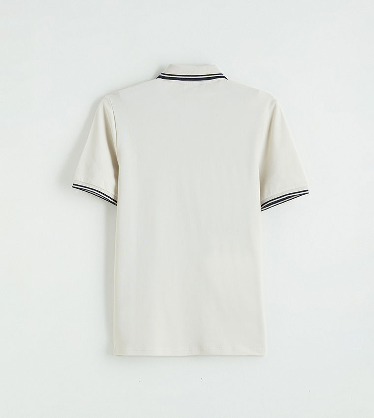 LC Waikiki Contrast Tipping Short Polo T-Shirt Cream