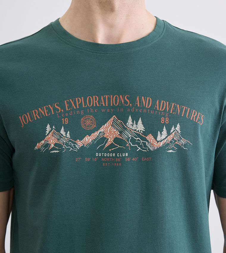 LC Waikiki Printed Crew Neck T-Shirt Dark Green