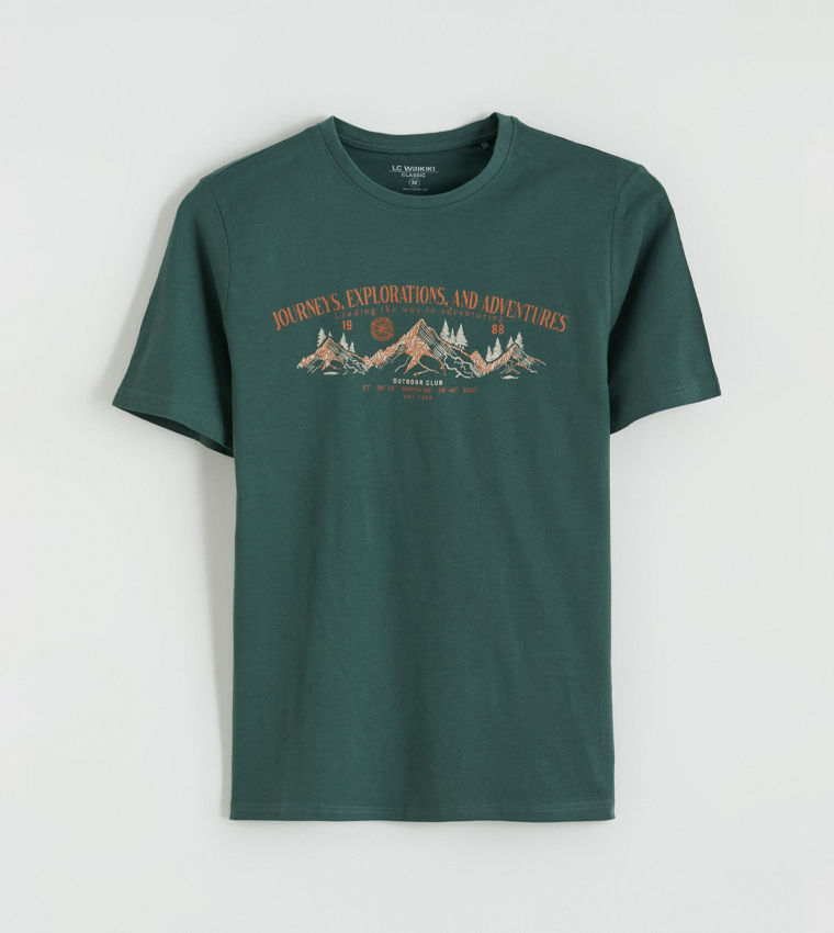 LC Waikiki Printed Crew Neck T-Shirt Dark Green