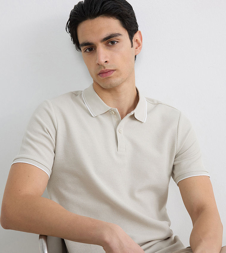 Textured Short Sleeves Polo T-Shirt