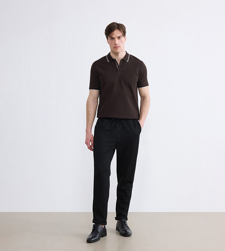 LC Waikiki Textured Short Sleeve Polo T-Shirt Brown