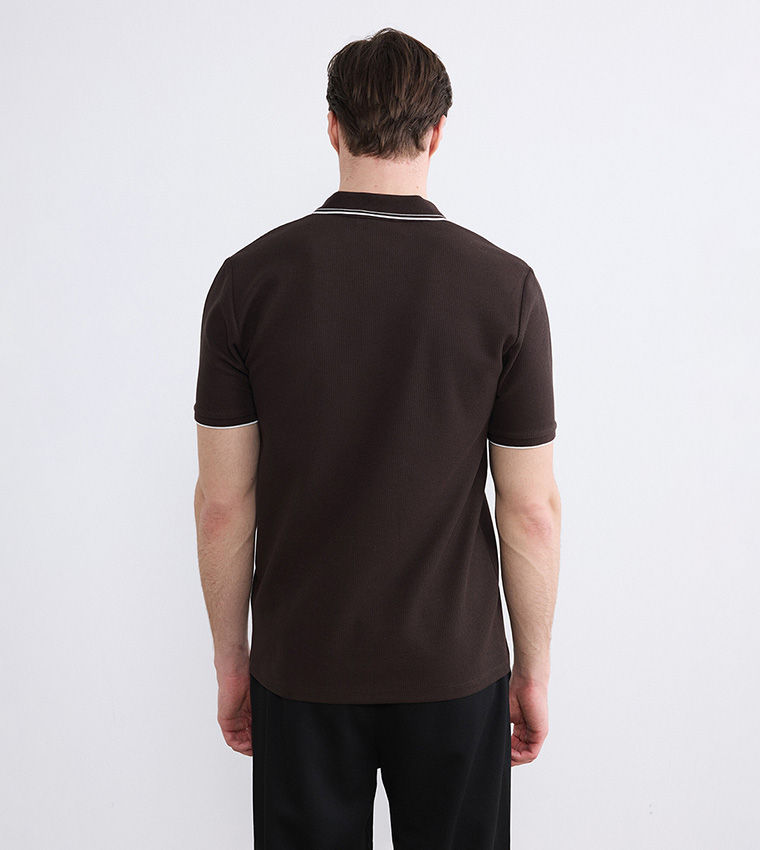 LC Waikiki Textured Short Sleeve Polo T-Shirt Brown