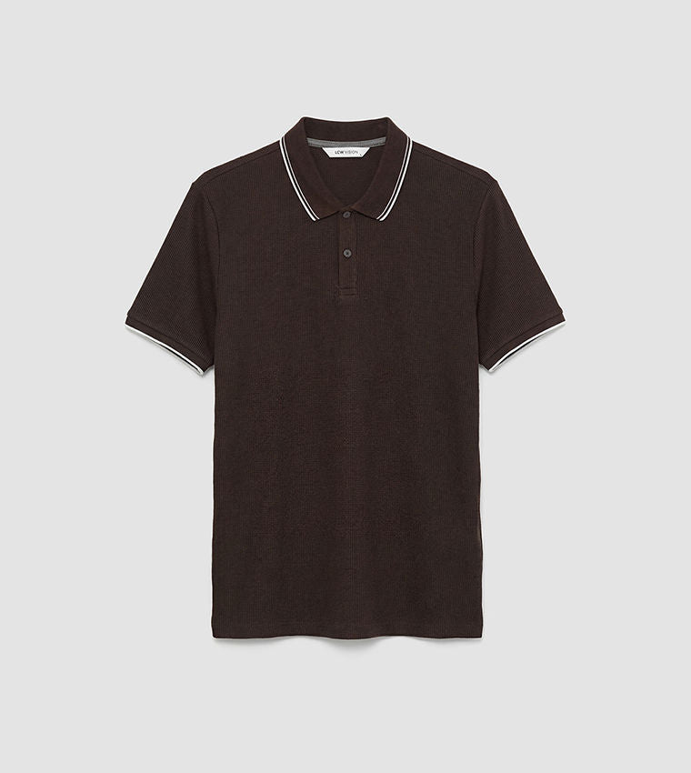 LC Waikiki Textured Short Sleeve Polo T-Shirt Brown