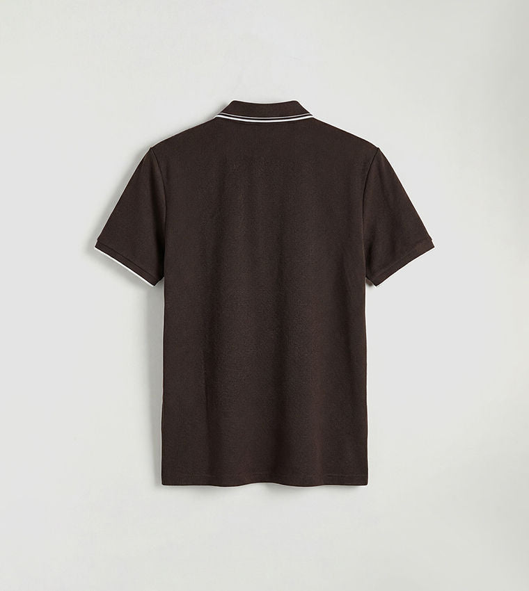 LC Waikiki Textured Short Sleeve Polo T-Shirt Brown