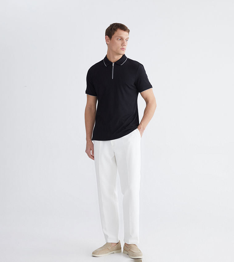 Ribbed Short Sleeves Polo T-Shirt