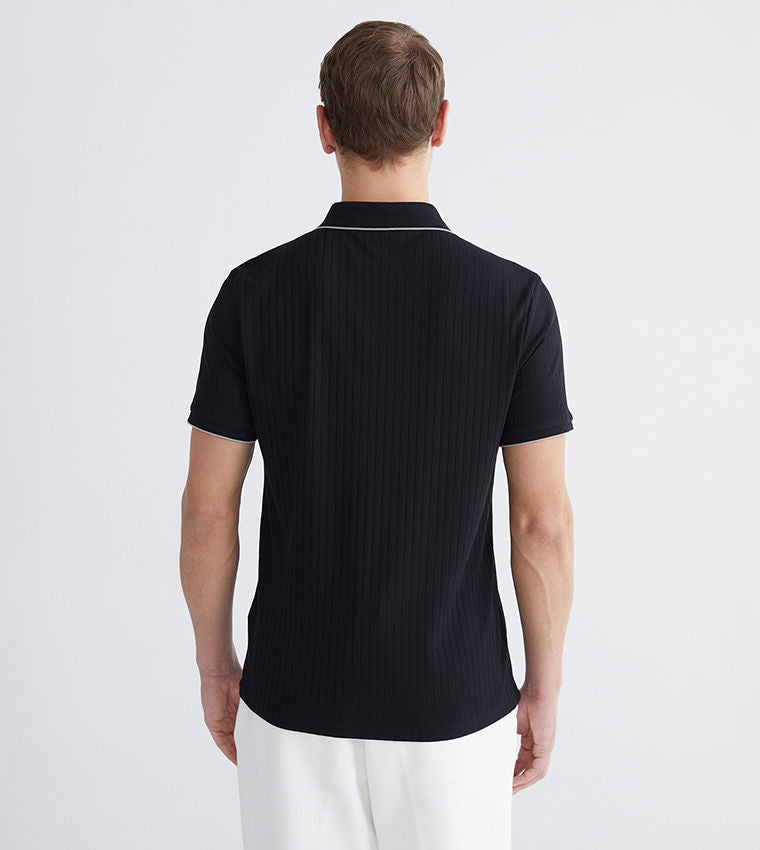 Ribbed Short Sleeves Polo T-Shirt