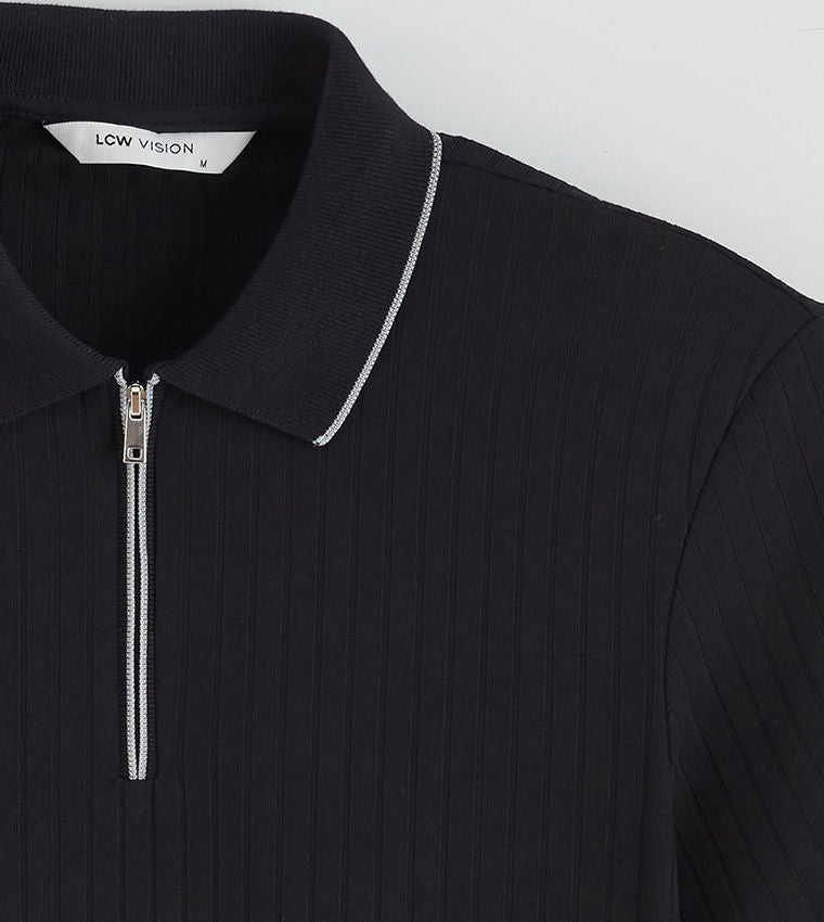 Ribbed Short Sleeves Polo T-Shirt