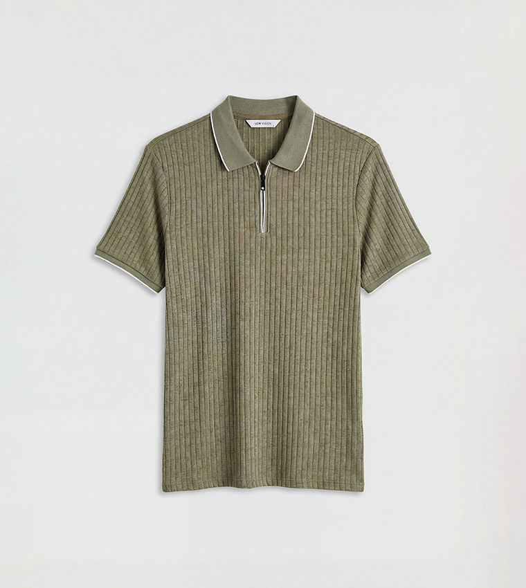 LC Waikiki Ribbed Polo T-Shirt Khaki