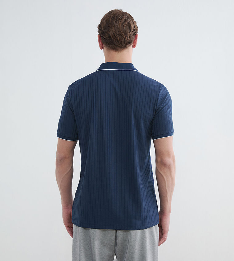 LC Waikiki Ribbed Short Sleeves Polo T-Shirt Blue