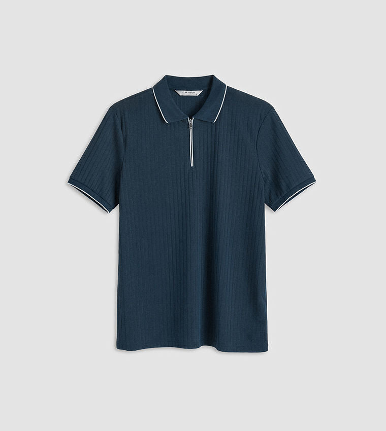 LC Waikiki Ribbed Short Sleeves Polo T-Shirt Blue