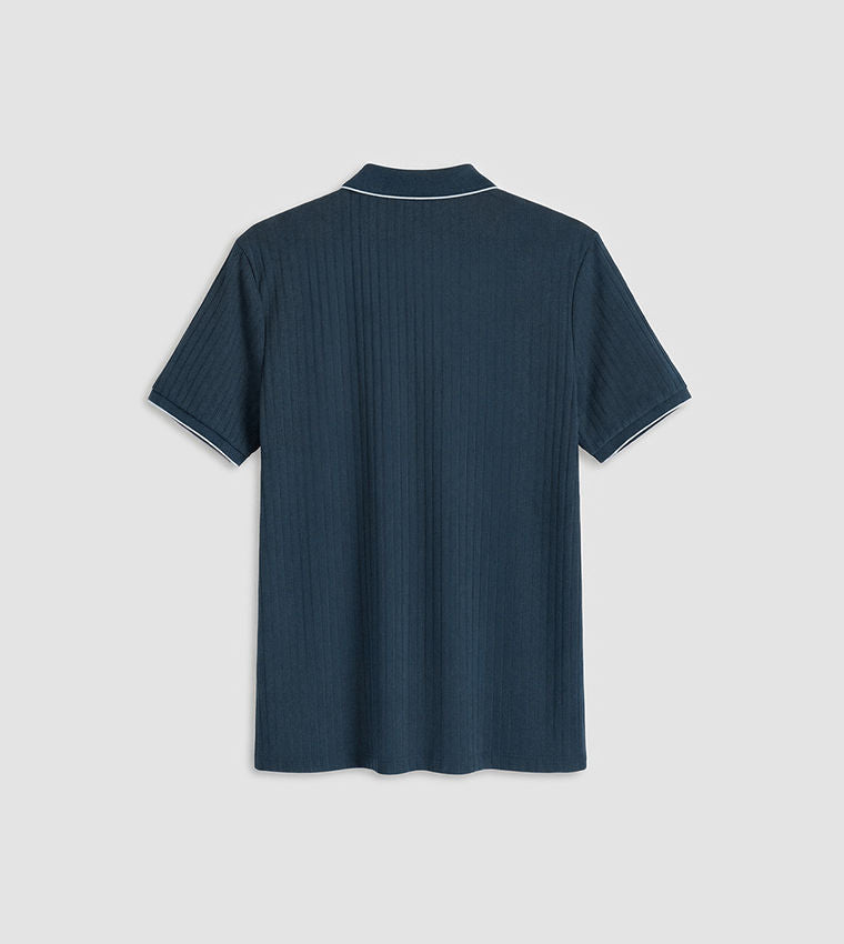 LC Waikiki Ribbed Short Sleeves Polo T-Shirt Blue