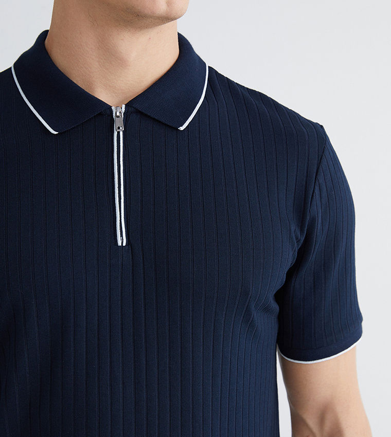 Ribbed Short Sleeves Polo T-Shirt