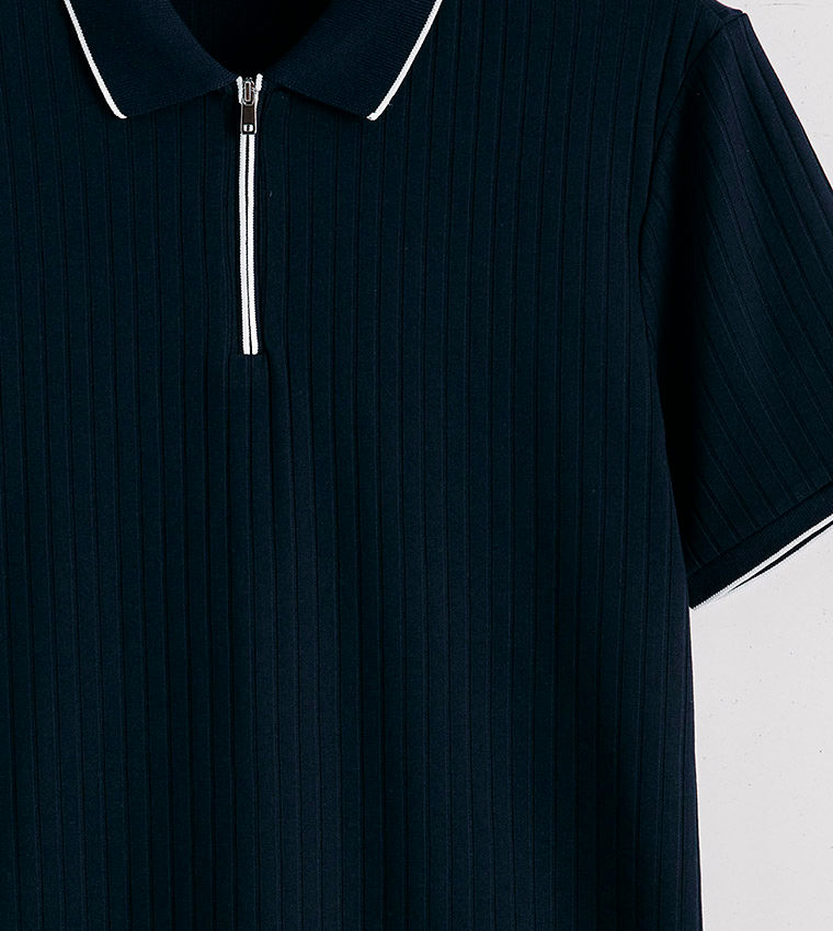 Ribbed Short Sleeves Polo T-Shirt