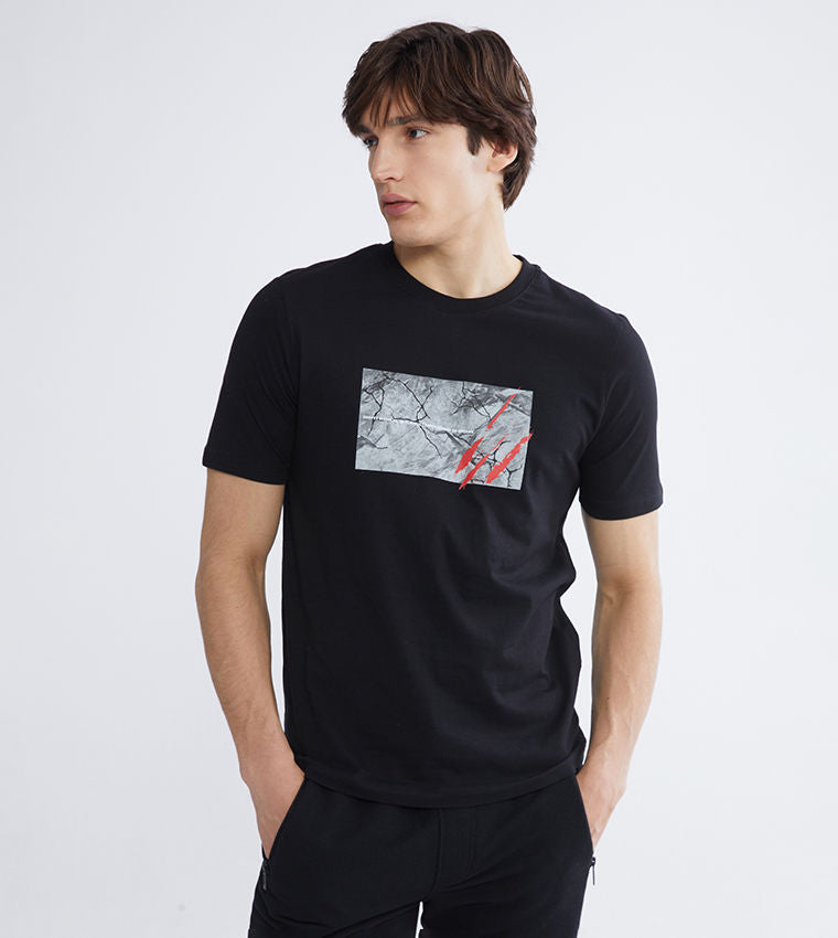 LC Waikiki Black Printed Short Sleeve T-Shirt