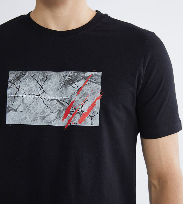 LC Waikiki Black Printed Short Sleeve T-Shirt