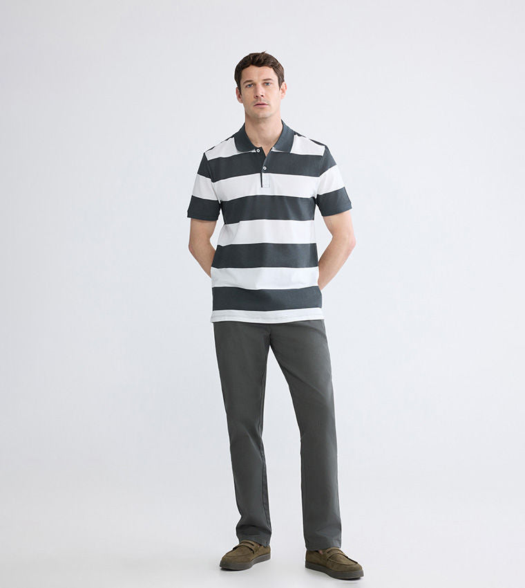 LC Waikiki Striped Polo T-Shirt Charcoal