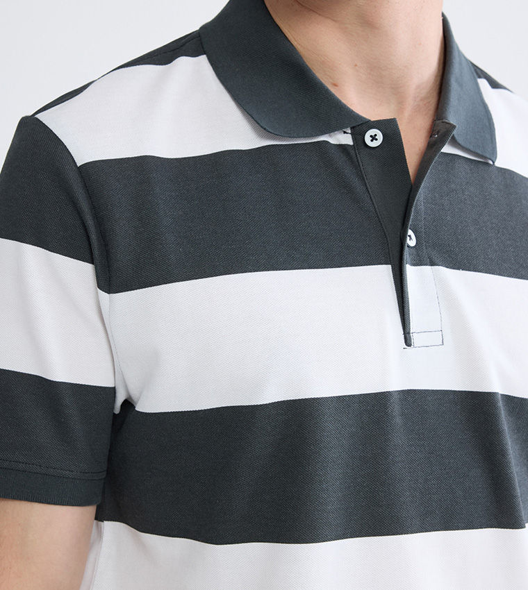 LC Waikiki Striped Polo T-Shirt Charcoal